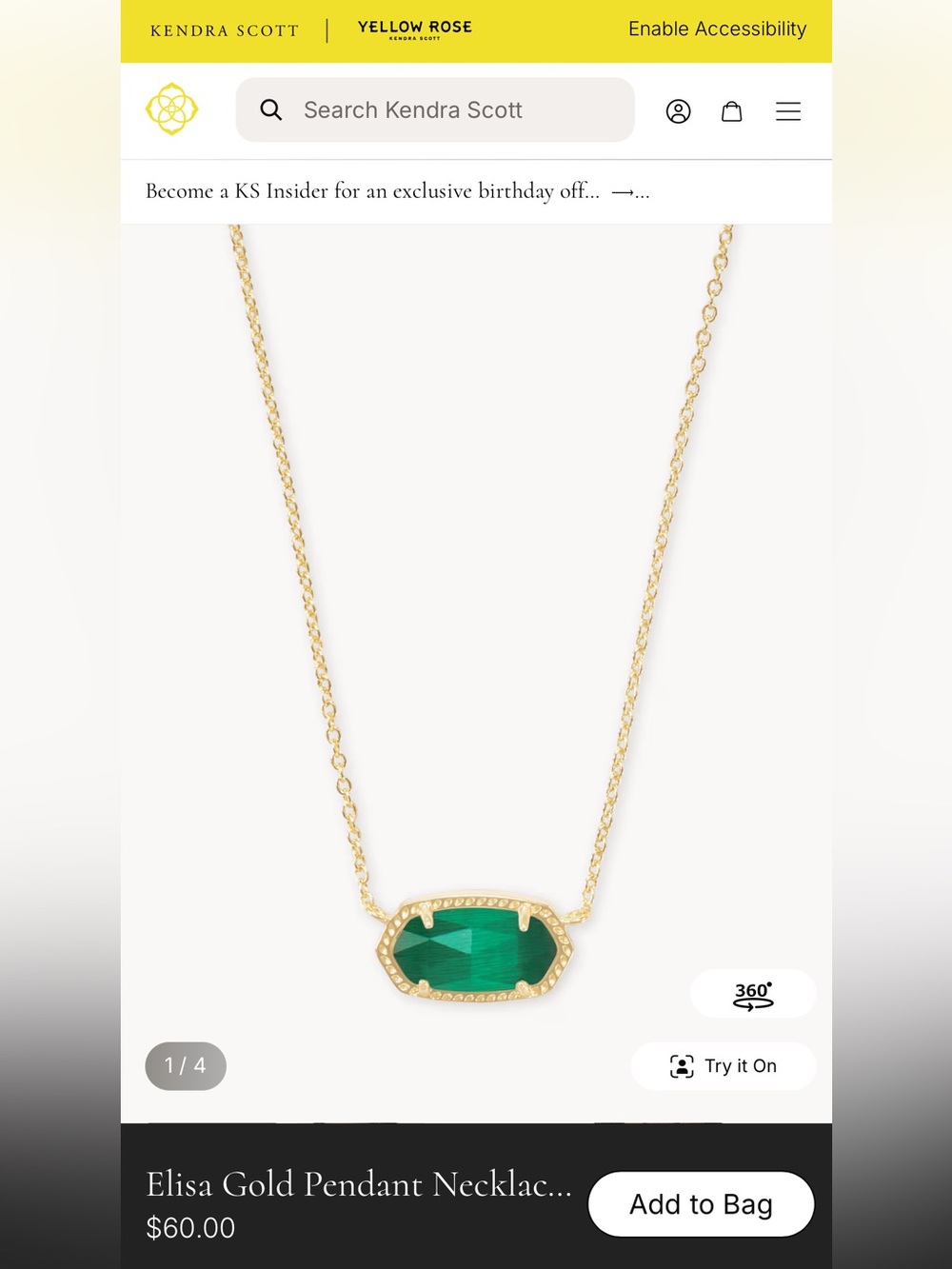 Kendra Scott Elisa Gold Necklace with Green Stone